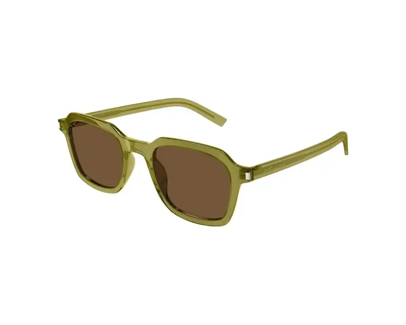 SAINT LAURENT Unisex SL 715 SLIM 004 Occhiali da sole Acetato Verde Marrone Squadrata Normale