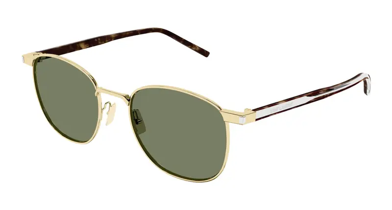 SAINT LAURENT Unisex SL 747 008 Occhiali da sole Metallo Oro Verde Rotonda