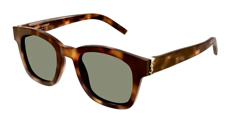 SAINT LAURENT Unisex SL M124 002 Occhiali da sole Acetato Havana Verde Squadrata Normale