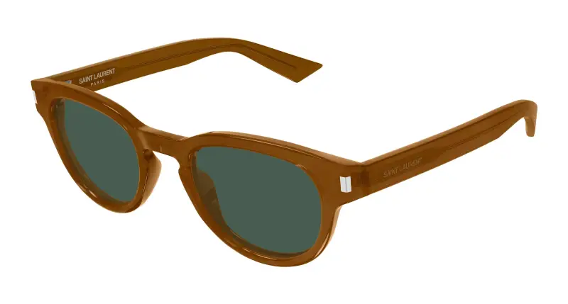 Uomo SAINT LAURENT SL 876 005 Occhiali da sole Acetato Marrone Verde Rotonda