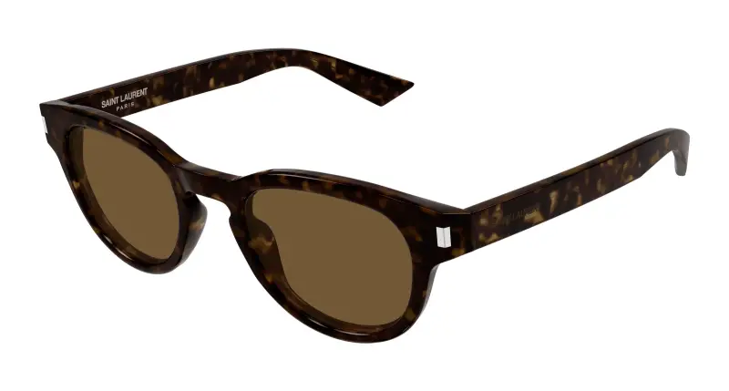 Uomo SAINT LAURENT SL 876 006 Occhiali da sole Acetato Havana Marrone Rotonda