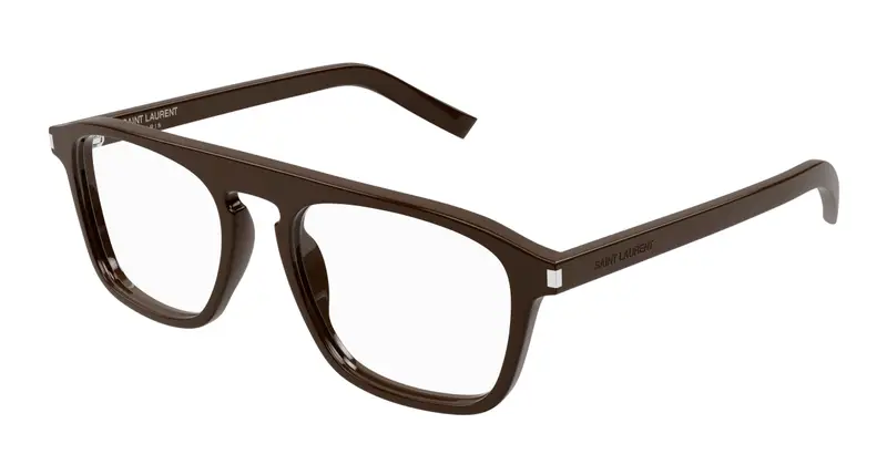 SAINT LAURENT Uomo SL 157 009 Montature da vista Acetato Marrone Trasparente Squadrata