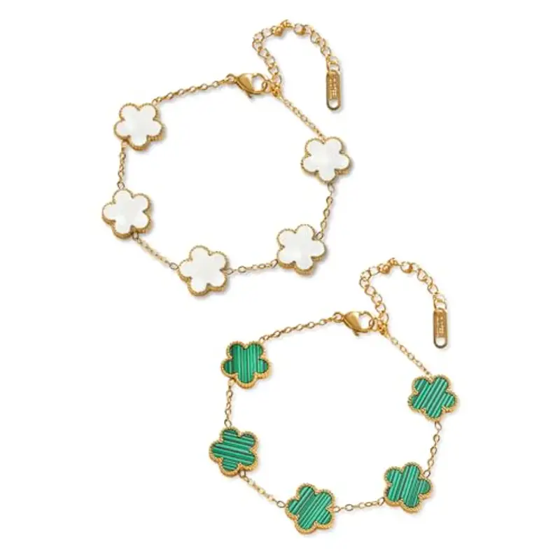 Saituo Home 2 Pezzi Bracciale Quadrifoglio,Bracciale Portafortuna Donna Quadrifoglio Donna Gioielli Placcati in Oro 18 Carati,Regali di Amicizia per Ragazze, Regali di San Valentino(bianco/verde)