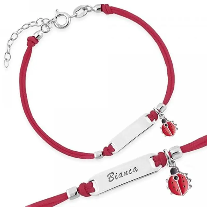 Sakrami Bracciale Argento 925 Bimba Cordoncino Rosso Coccinella Kids Collection + Confezione Regalo Personalizzata - Braccialetto per Nascita Comunione o Battesimo