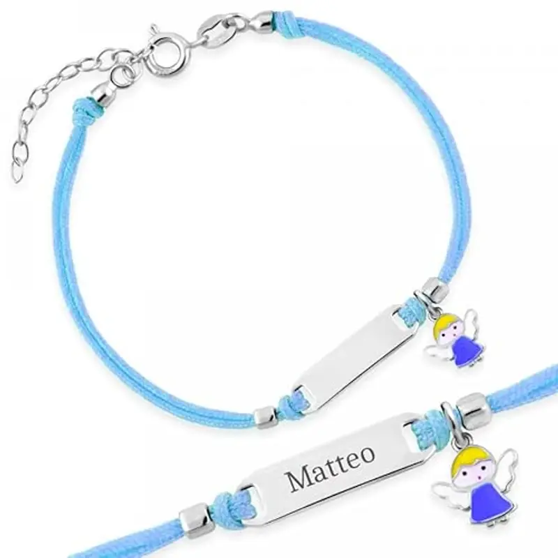 Sakrami Braccialetto Argento 925 con Cordoncino Blu e Charm Angioletto Kids Collection + Confezione Regalo Personalizzata - Braccialetto per Nascita Comunione o Battesimo