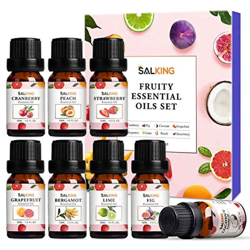 SALKING, Fruttati Oli Essenziali per Diffusori 8x10ml, Puri per Aromaterapia e Massaggi - Cocco, Mirtillo rosso,