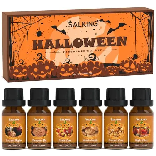 SALKING Oli Essenziali Halloween per Diffusori 6x10ml, Set di Olio Essenziale Puri per Aromaterapia - Torta di Zucca,