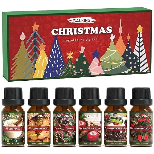 SALKING Oli Essenziali Natale per Diffusori 6x10ml, Set di Olio Essenziale Puri per Aromaterapia - Ghirlanda di Natale,