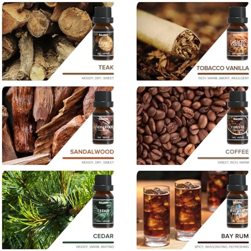 SALKING Oli Essenziali Uomini per Diffusori 6x10ml, Set di Olio Essenziale Puri per Aromaterapia e Massaggi - Legno di miniatura 3