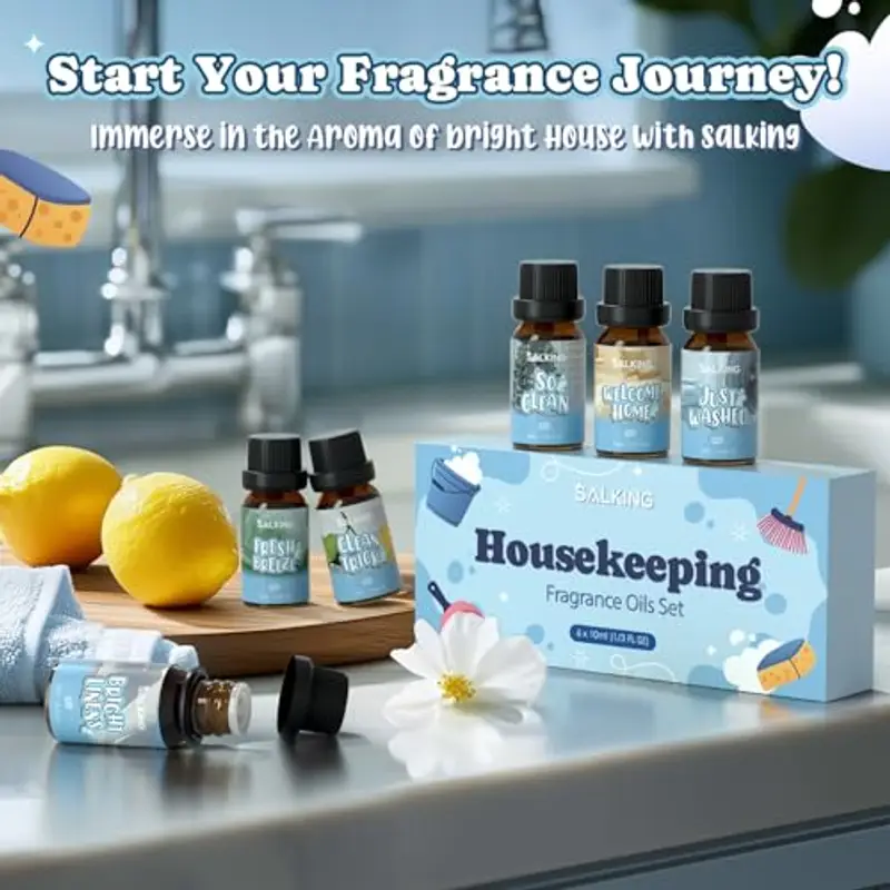 SALKING Set di oli essenziali puliti, set regalo, oli profumati per diffusore, 6 x 10 ml, appena lavati, benvenuto a miniatura 2