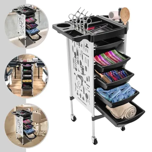 Salon Carrello con 5 cassetti e ruote, carrello da salone per parrucchiere SPA, fino a 20 kg per cassetto miniatura 2