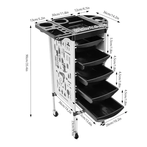 Salon Carrello con 5 cassetti e ruote, carrello da salone per parrucchiere SPA, fino a 20 kg per cassetto miniatura 3