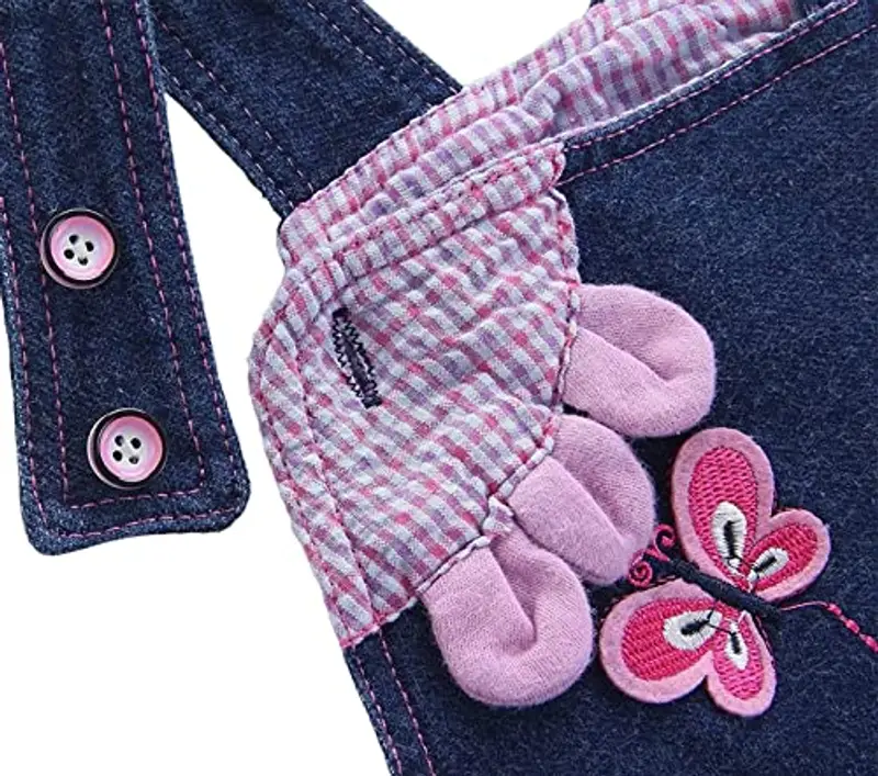 Salopette jeans da bambina, lunghezza regolabile, con animale, coniglio e farfalla, colore: blu Blu XL miniatura 3