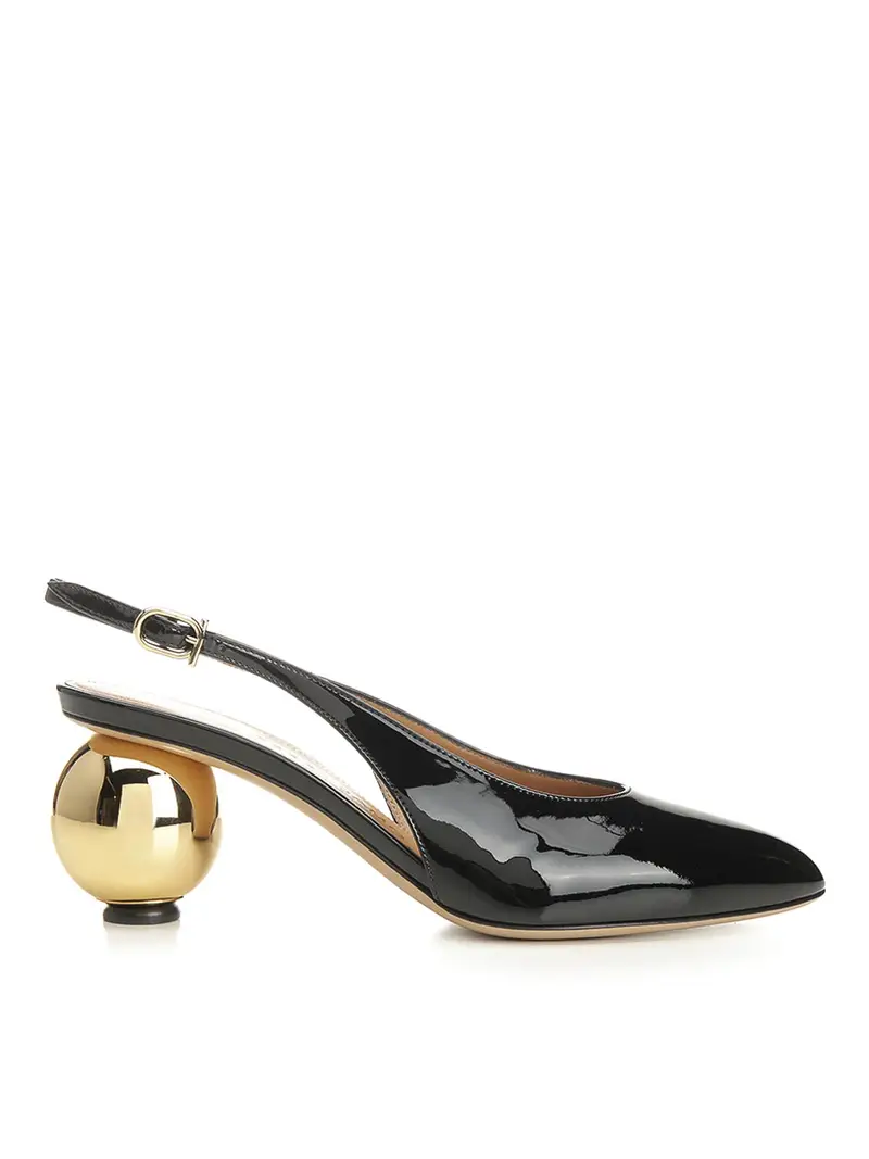 Slingback in pelle di brevetto Nero