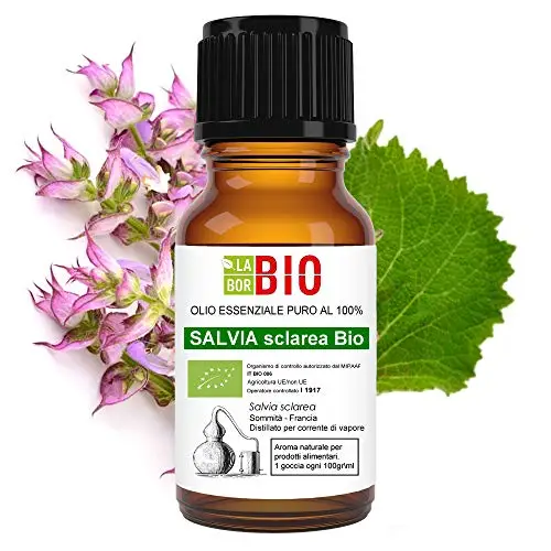 Salvia Sclarea Bio Olio essenziale 100% Puro 5 ml - Uso interno Terapeutico Alimentare Diffusori Aromaterapia Cosmetica