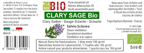 Salvia Sclarea Bio Olio essenziale 100% Puro 5 ml - Uso interno Terapeutico Alimentare Diffusori Aromaterapia Cosmetica miniatura 2