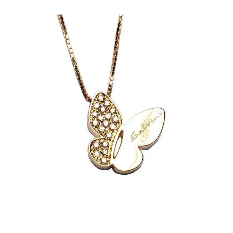 Collana In Oro Giallo Con Diamante - Farfalle Col Texture - Salvini