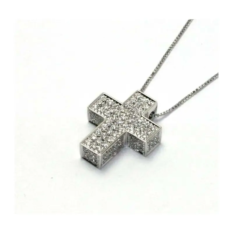 Collierino In Oro Bianco Con Diamante - Croci Textures - Salvini