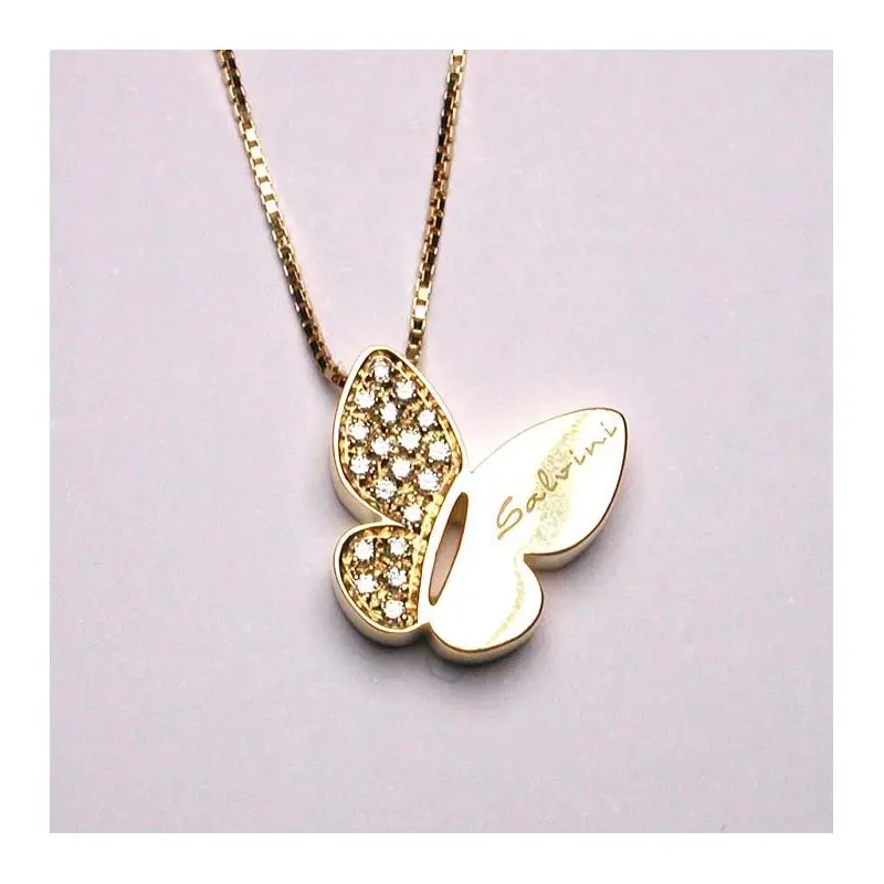 Collierino In Oro Giallo Con Diamante - Farfalle Col Texture - Salvini