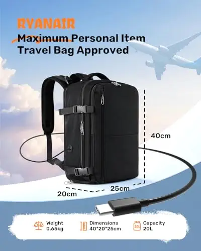 Samfolk Zaino Ryanair 40x20x25 Zaino da Vaggio bagaglio a mano ryanair 12 Tasche zaino sottovuoto viaggio con Borsa miniatura 3