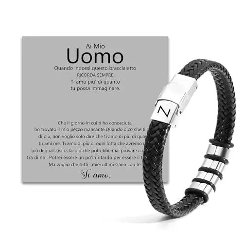 SAMINO Cuoio Nero 26 Bracciale Iniziale Per Il Mio Uomo Acciaio Inossidabile A-Z Lettera Charm Bracciale Intrecciato