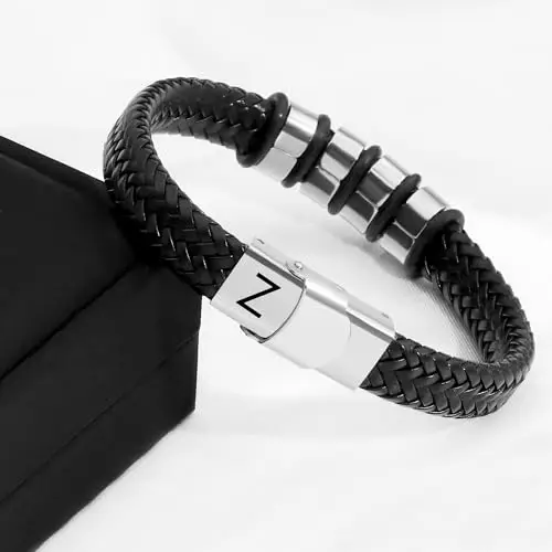 SAMINO Cuoio Nero 26 Bracciale Iniziale Per Il Mio Uomo Acciaio Inossidabile A-Z Lettera Charm Bracciale Intrecciato miniatura 3