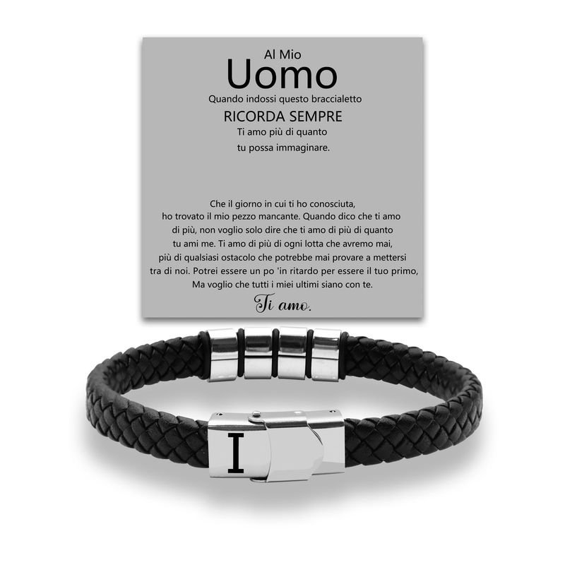 SAMINO Bracciale Iniziale Uomo Nero Acciaio