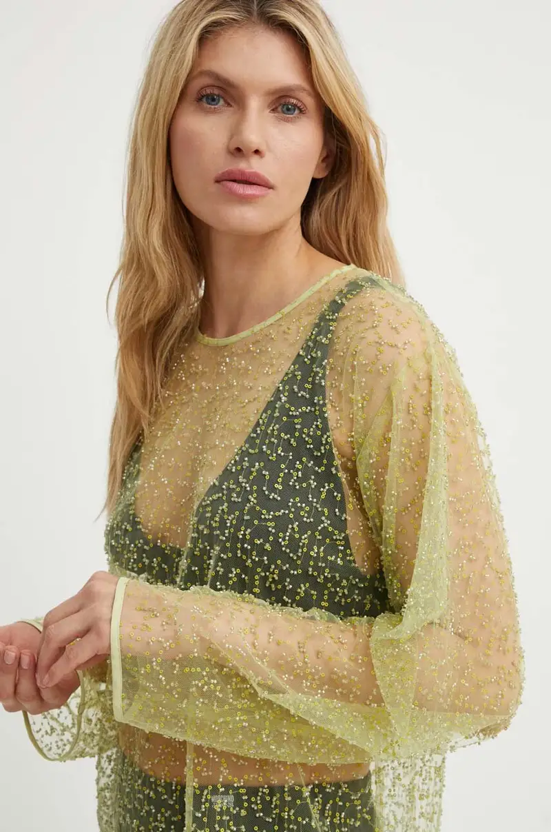 camicetta SAMALLY donna colore verde con applicazione F24200140 miniatura 4