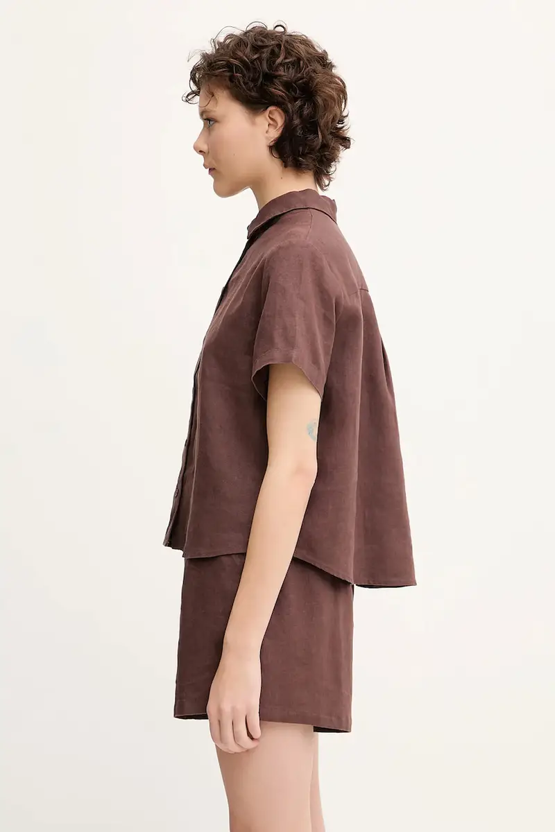 camicia di lino MINA donna colore marrone F23900009 miniatura 2