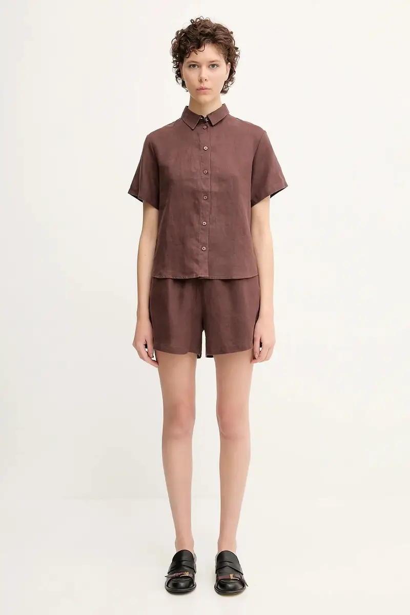 camicia di lino MINA donna colore marrone F23900009 miniatura 5