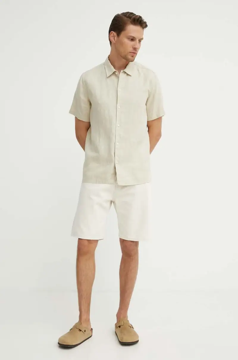 camicia di lino SAAVAN colore beige M24100052 miniatura 3