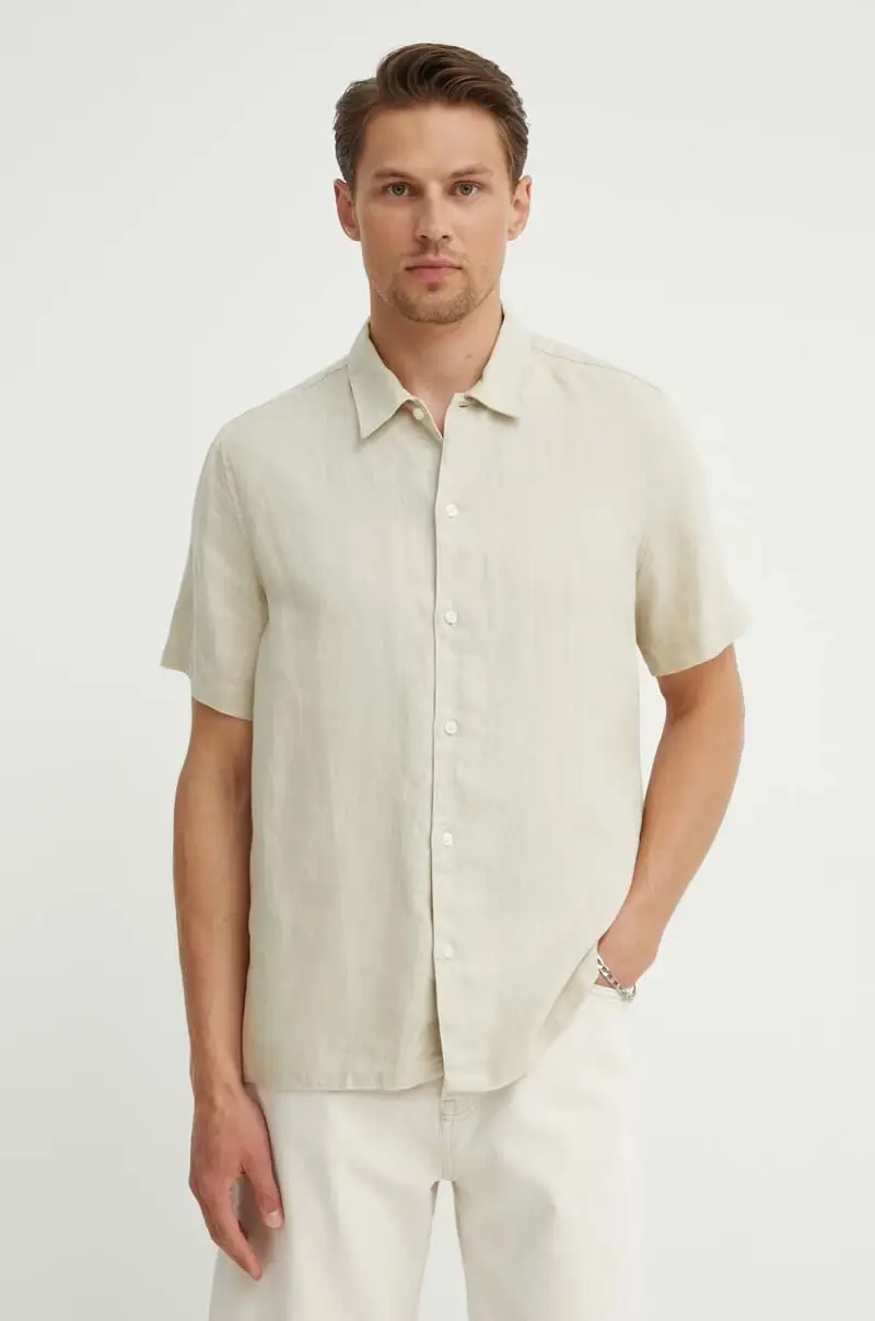 camicia di lino SAAVAN colore beige M24100052