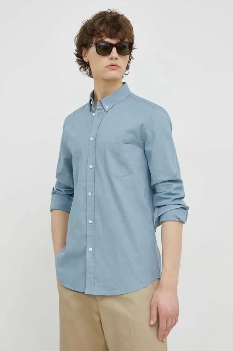 camicia di lino uomo Blu