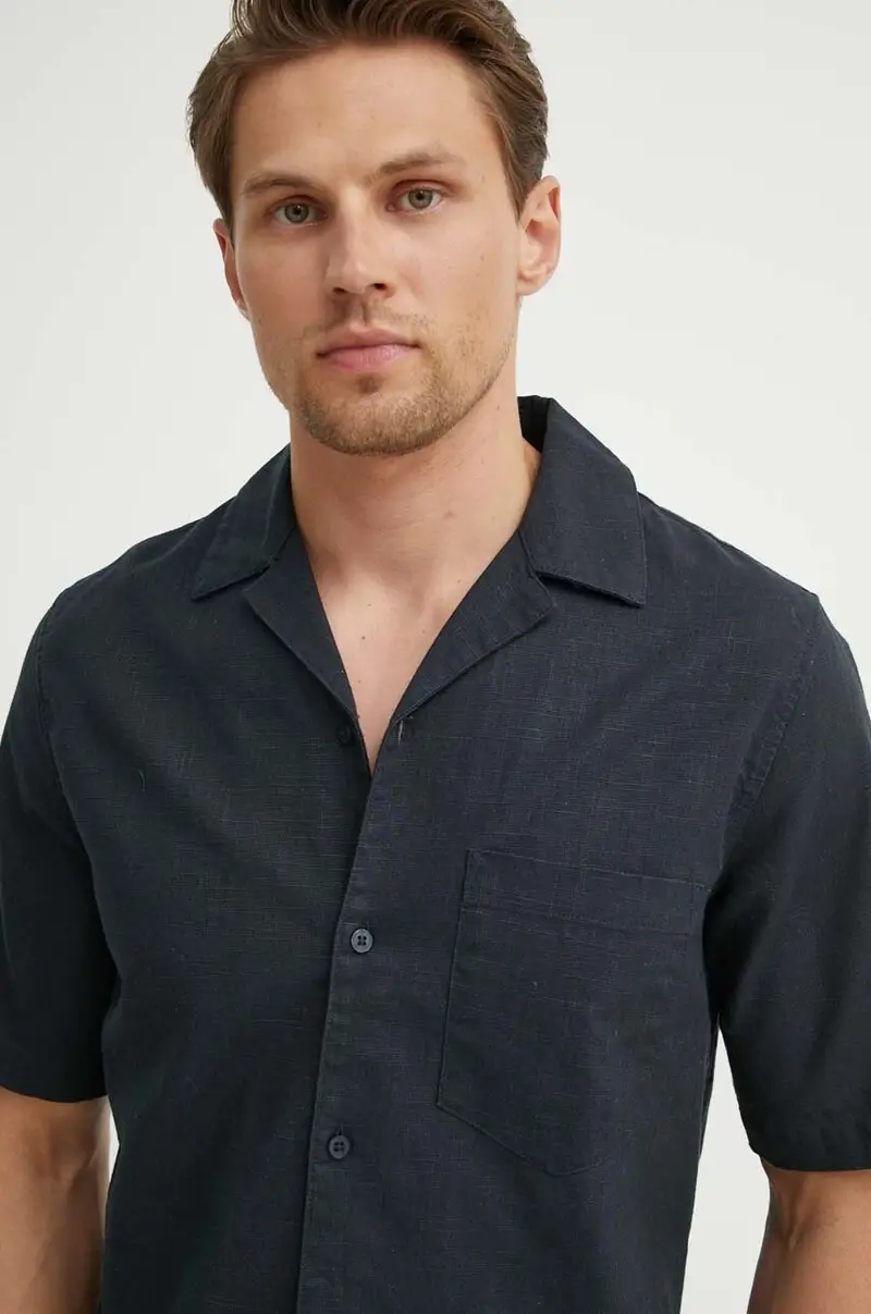 camicia in lino misto SAOSCAR colore blu navy M24200074 miniatura 5