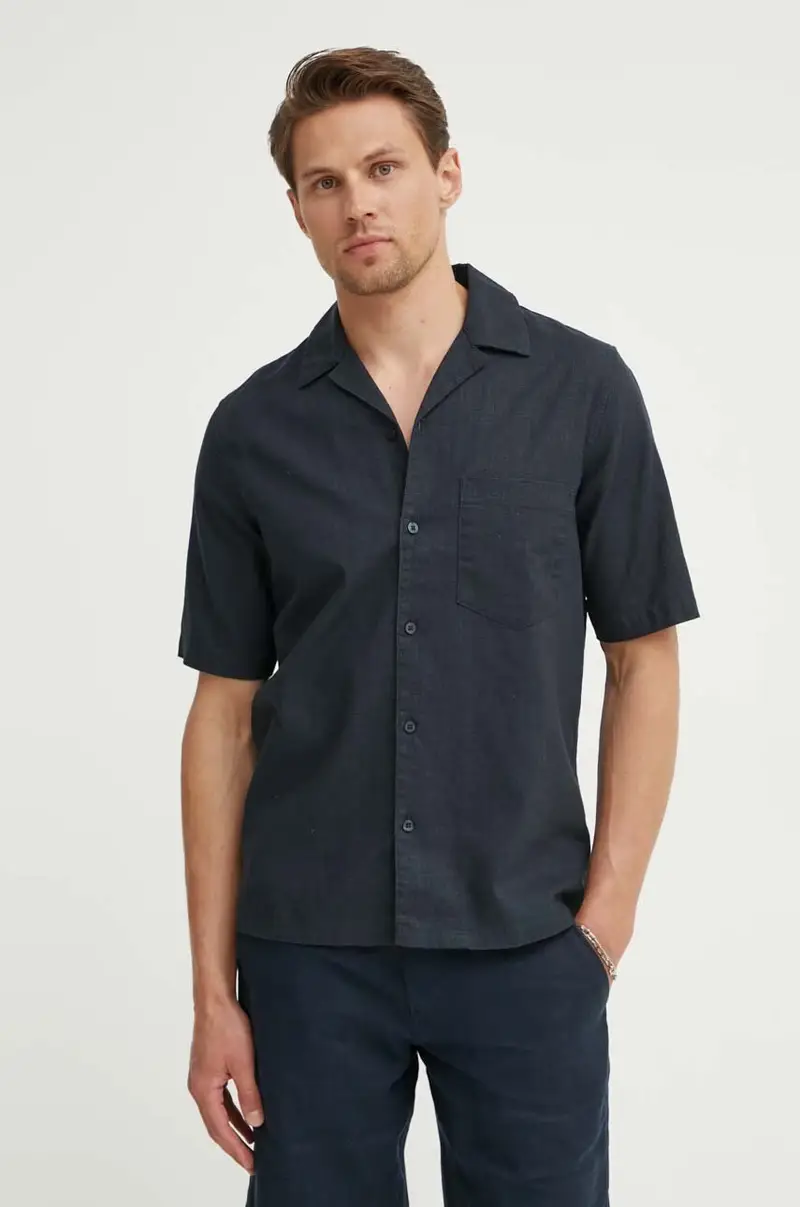 camicia in lino misto SAOSCAR colore blu navy M24200074