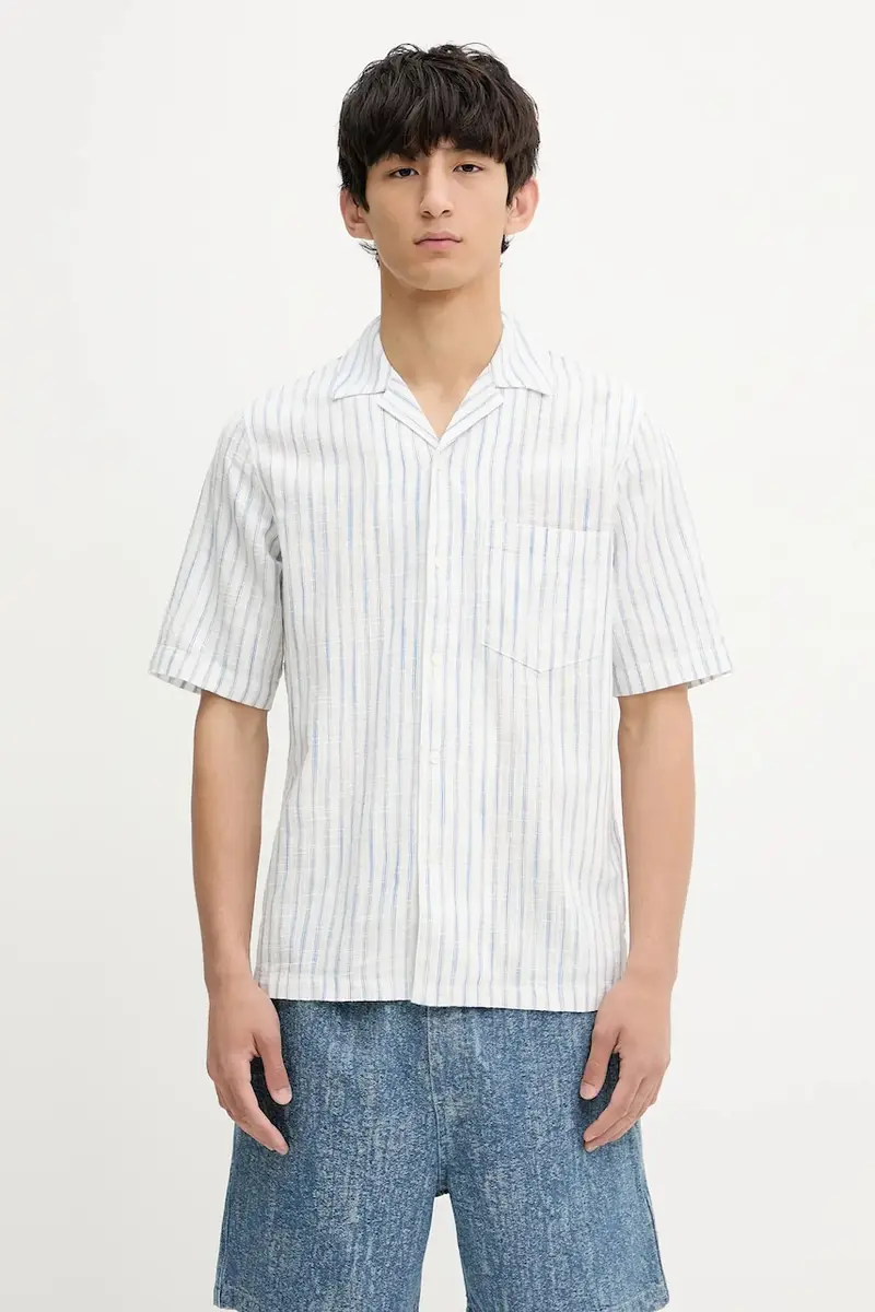 camicia in lino misto SAOSCAR colore blu navy M24200074 Bianco