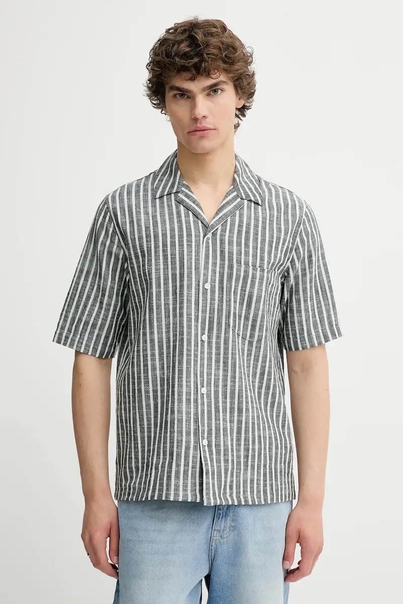 camicia in lino misto SAOSCAR colore blu navy M24200074 Grigio