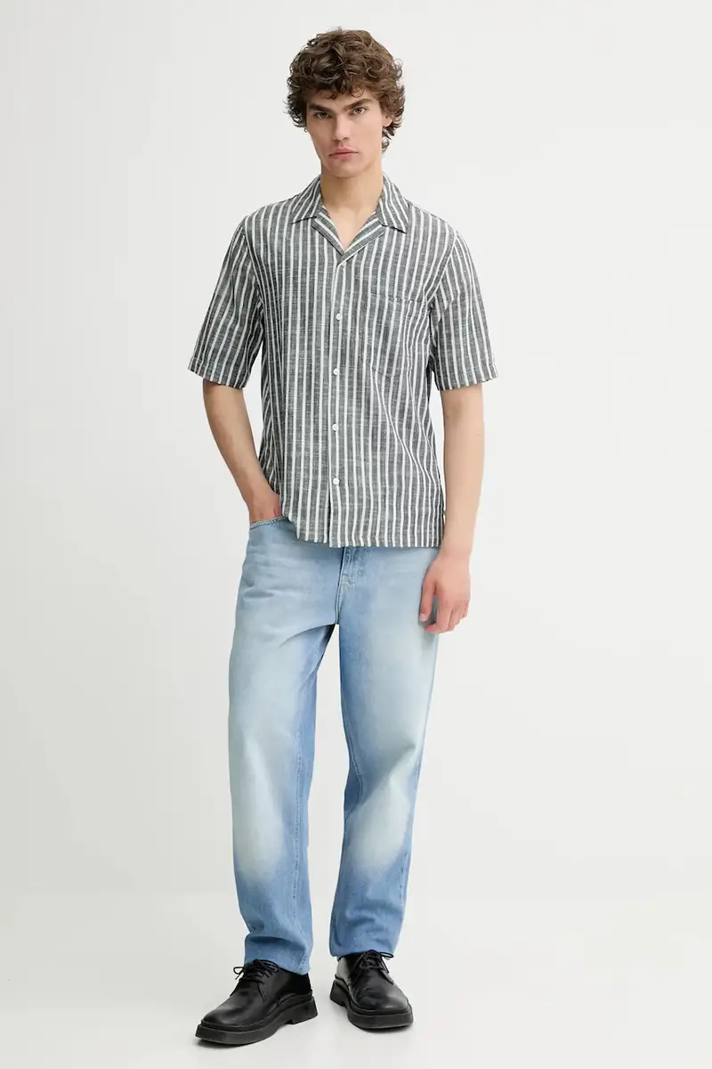 camicia in lino misto SAOSCAR colore blu navy M24200074 Grigio miniatura 2