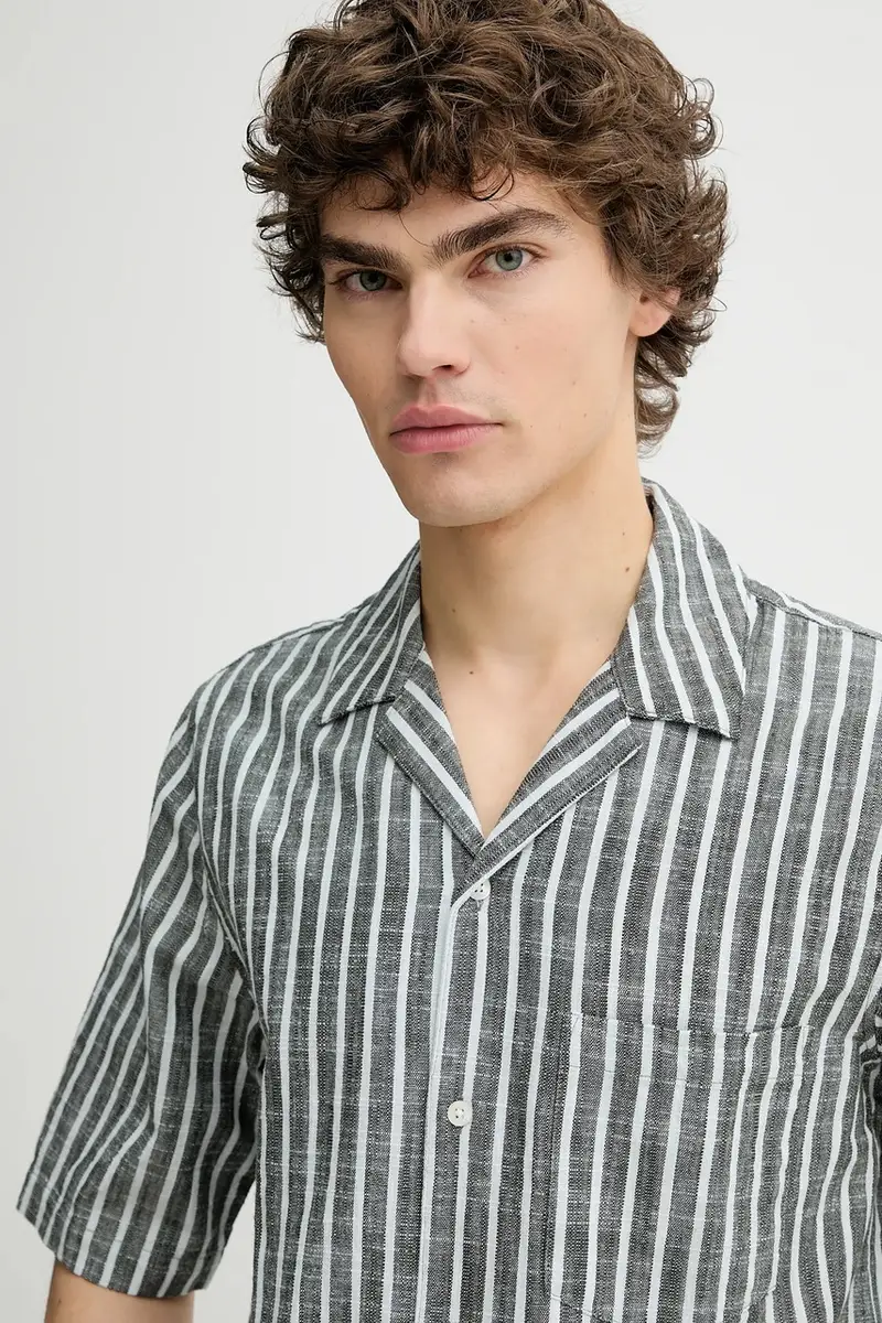 camicia in lino misto SAOSCAR colore blu navy M24200074 Grigio miniatura 4