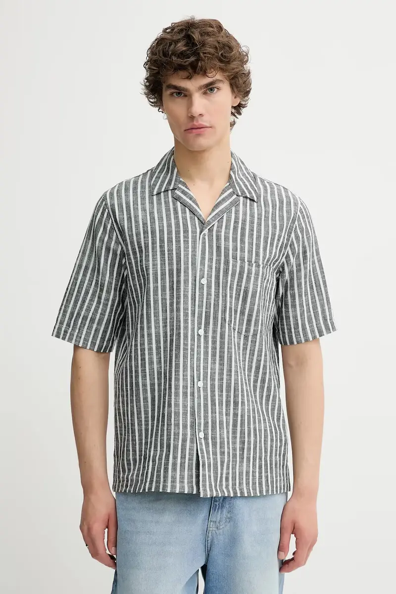 camicia in lino misto SAOSCAR colore blu navy M24200074 Grigio