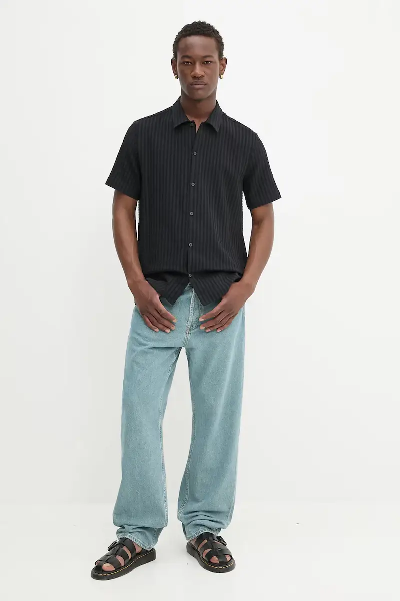 camicia uomo colore beige Nero miniatura 2