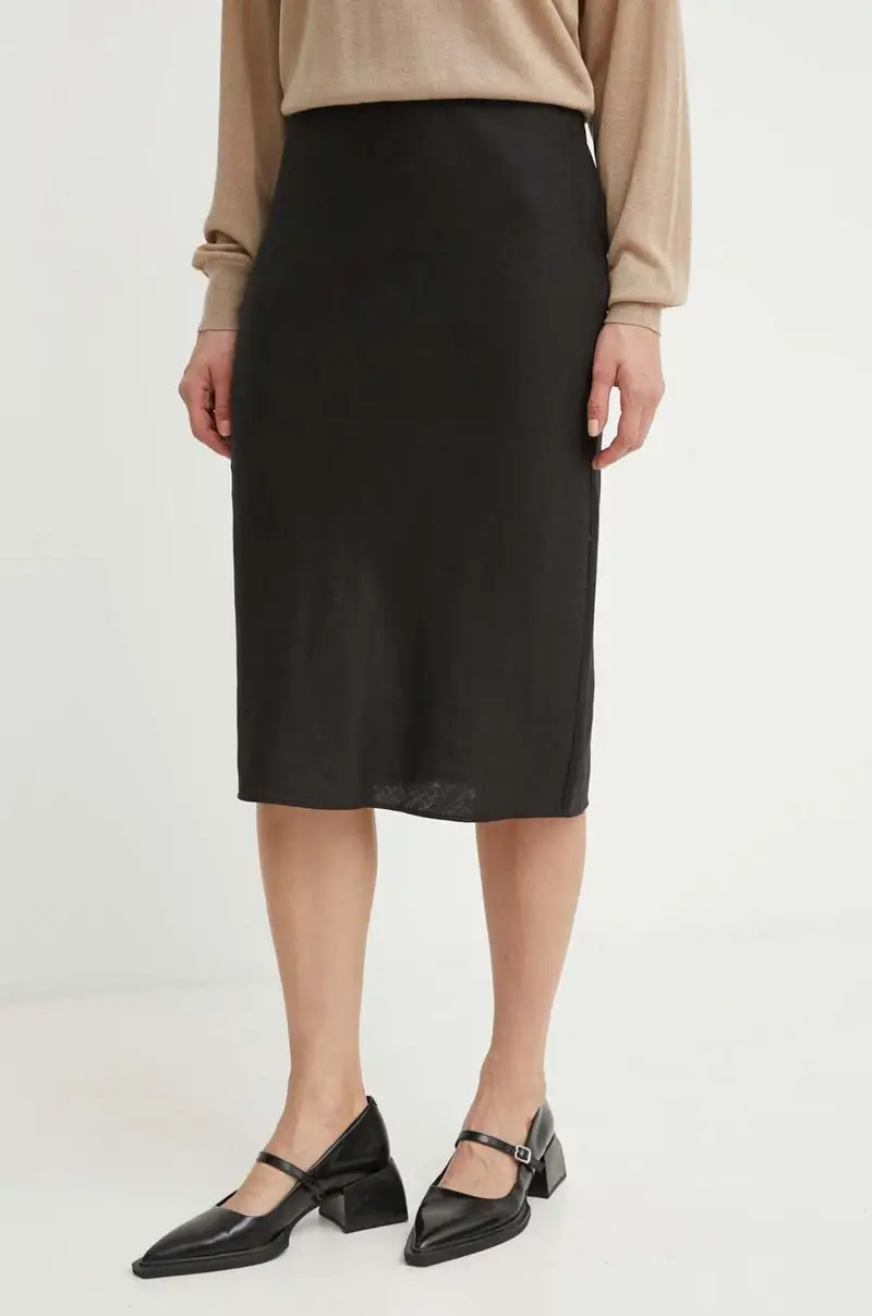 gonna di lino SAAGNETA colore nero F24100096