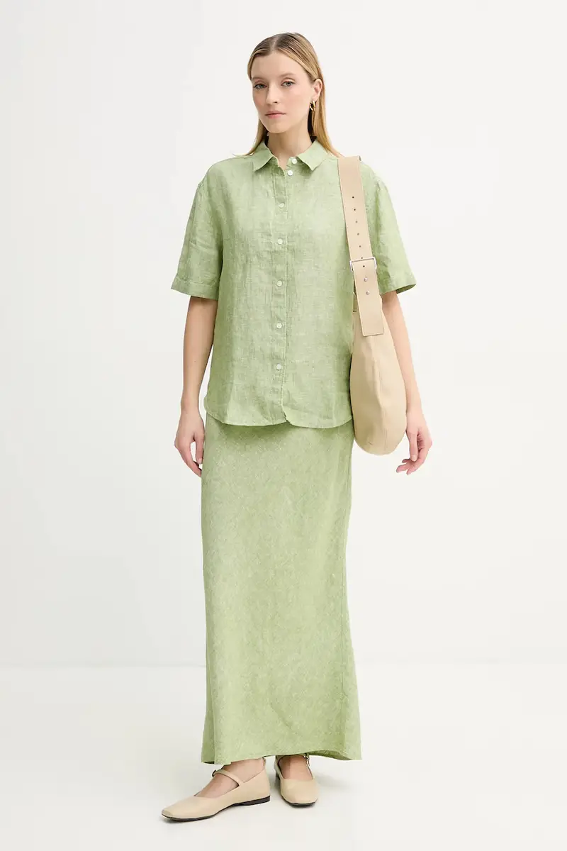 gonna di lino SAAGNETA colore verde F24200182 miniatura 2