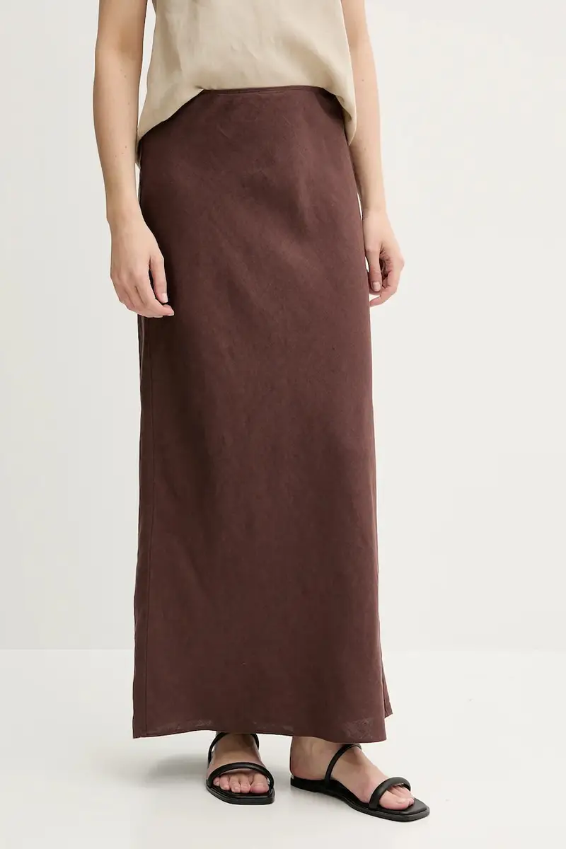 gonna di lino SAAGNETA colore verde F24200182 Marrone