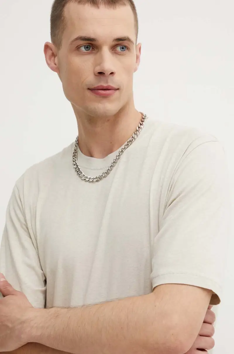 maglietta con aggiunta di lino SAADRIAN colore beige M24100073 miniatura 4