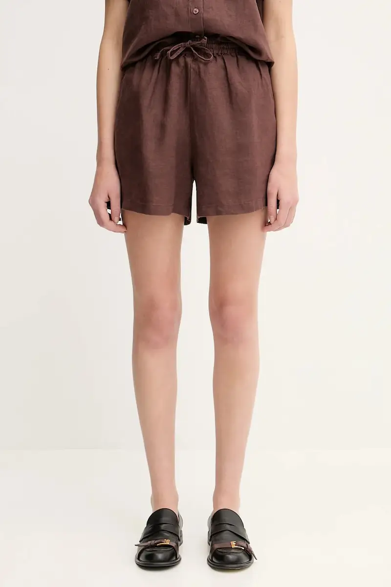 pantaloncini in lino MAREN colore verde F23900001 Marrone