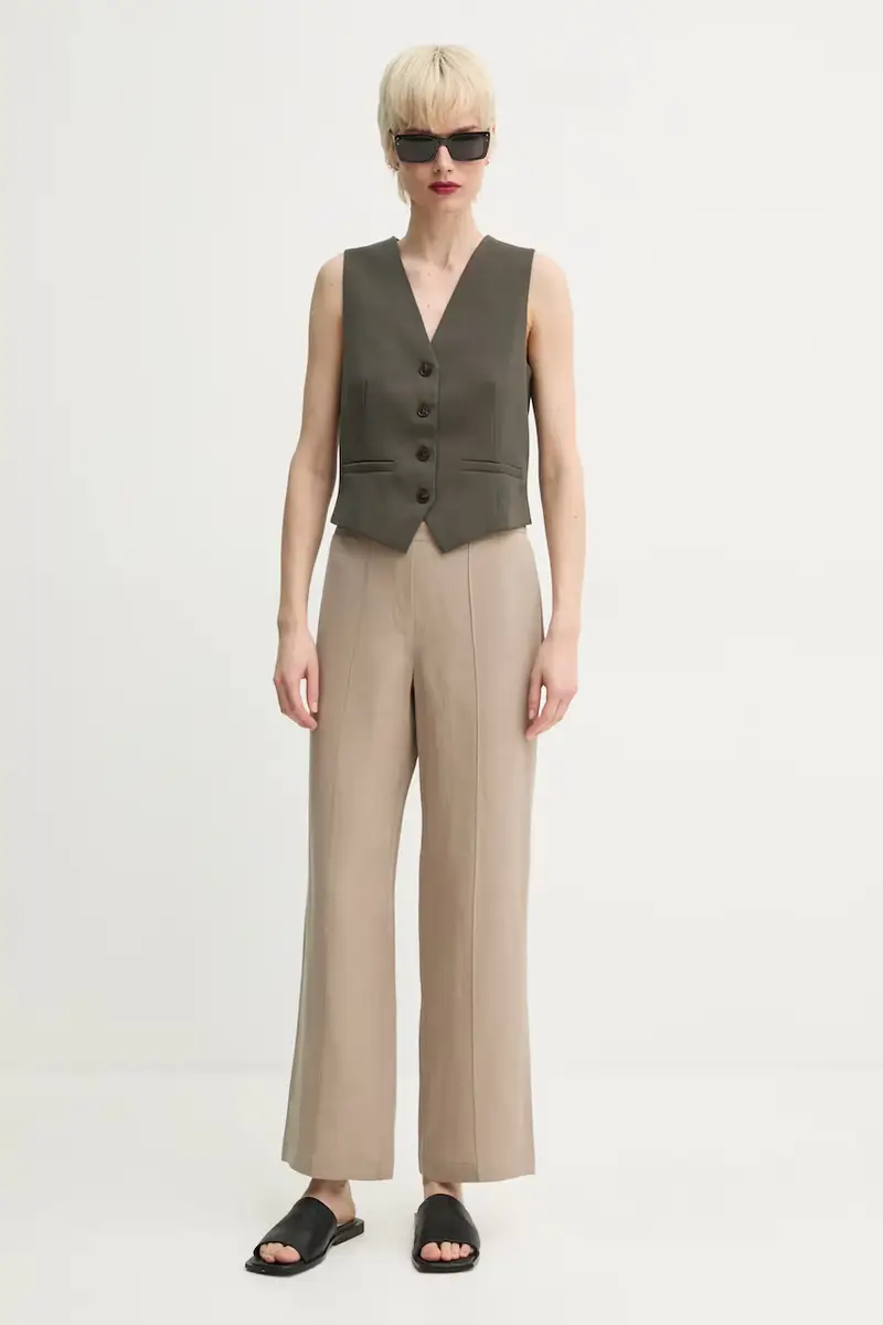 pantaloni in lino misto SAHANI colore beige F25100013 miniatura 2