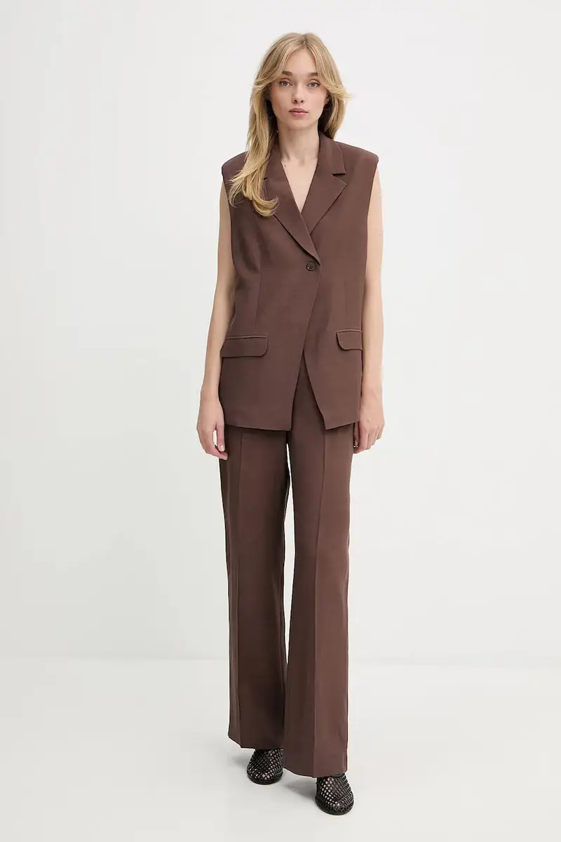 pantaloni in lino misto SALARAY donna colore marrone F25200023 miniatura 2