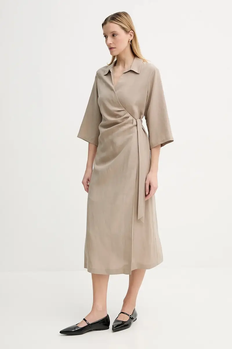 vestito con aggiunta di lino SAHANI colore beige F25100011 miniatura 4