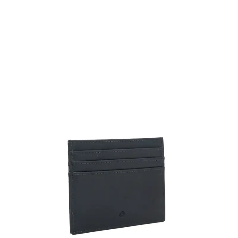 portacarte da uomo in vera pelle con logo inciso sul davanti blu miniatura 2